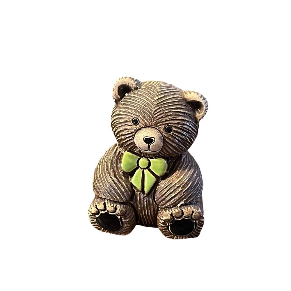 Artesania Rinconada Teddy Bear Green Bow Figurine #327